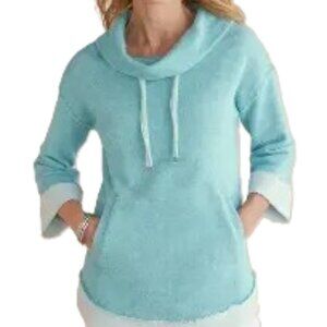 Soft Surroundings Santorini Shores Aqua Colorblock French Terry Sweatshirt M